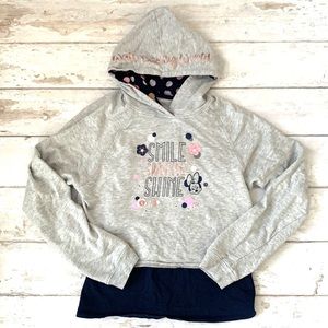 Disney World Girls XL Size 14 Minnie Mouse Hoodie Gray Navy Blue Kids Like NEW